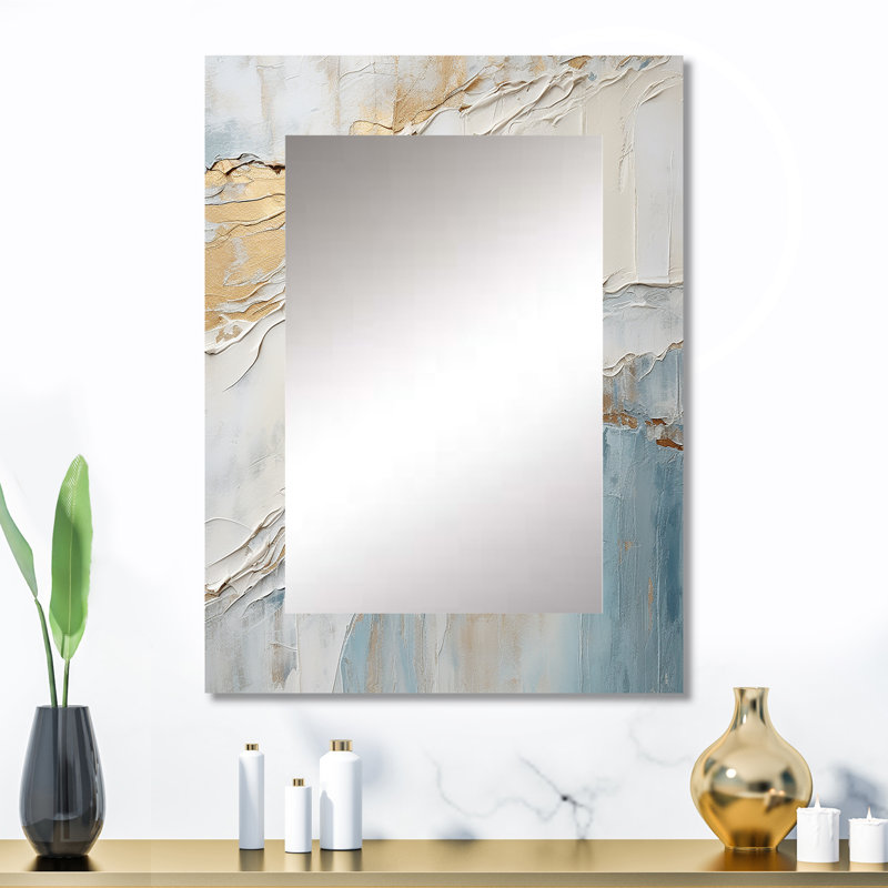 Minimalism Beige And Grey Wave Horizon II - Coastal Large Wall Mirror, Beige Unique Mirror, Printed Metal Art, 32" x 24"