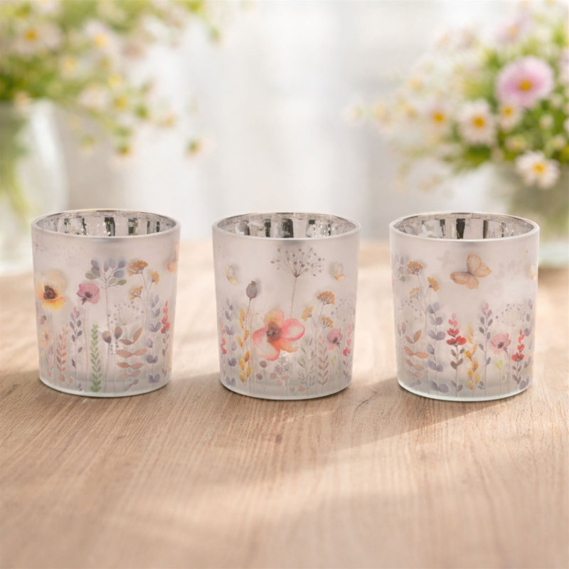 Frosted Wildflower Print Votive Holder