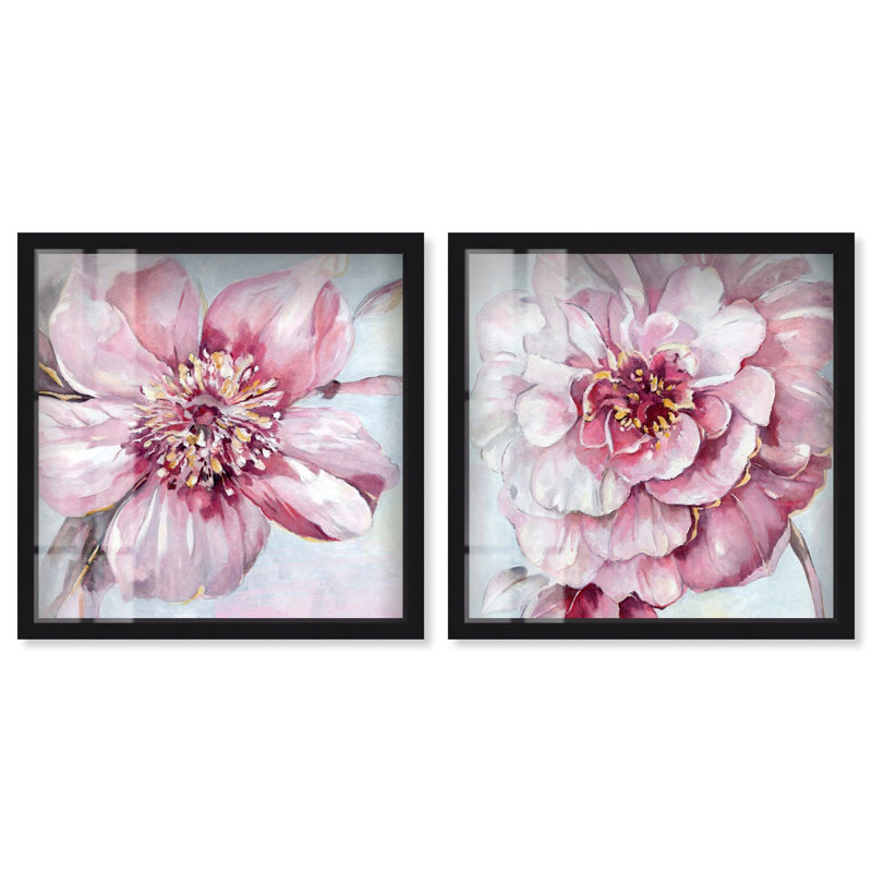Blush Pink Floral Art , H 41 po x l 41 po, Noir