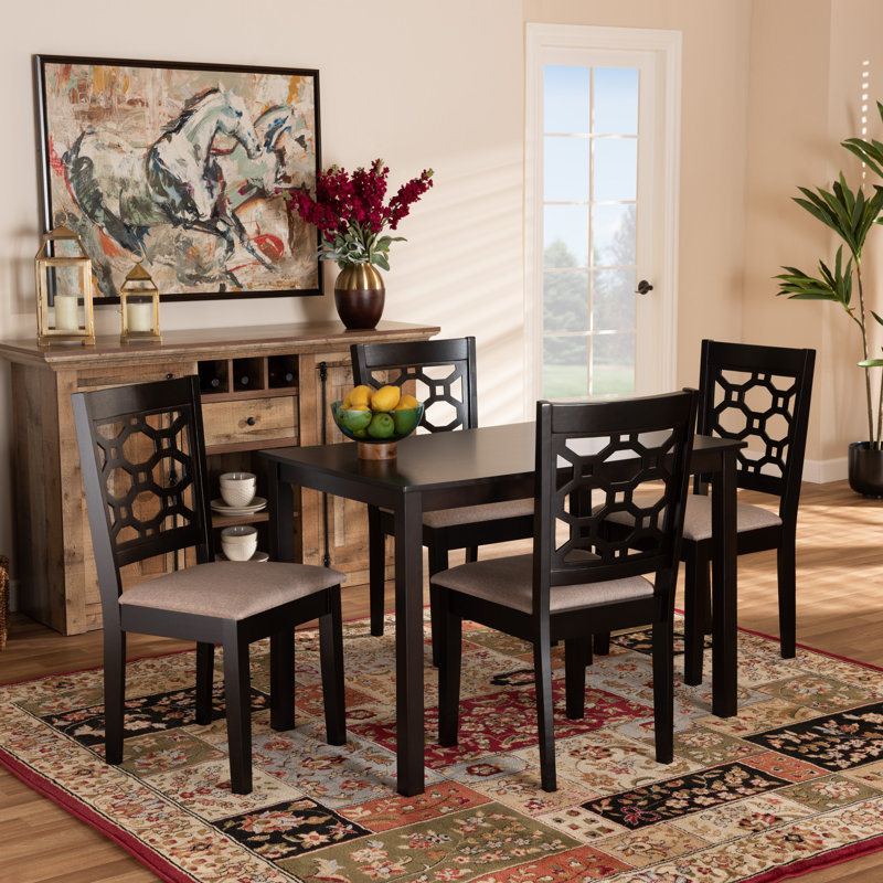 4 - Person Four Leg Dining Set, Dark Brown, Dark Brown/Sand