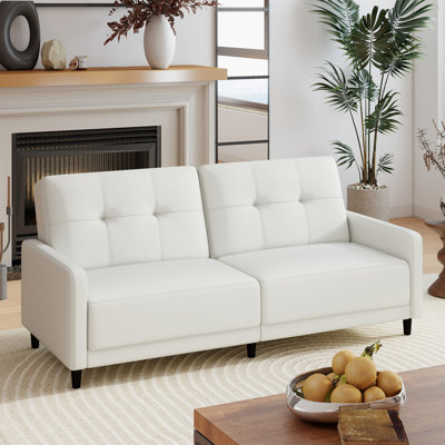 Benitez Twin 75.98'' Wide Mid-Century Faux Leather Tufted Convertible Sleeper Futon Sofa with Split Back and Cushions