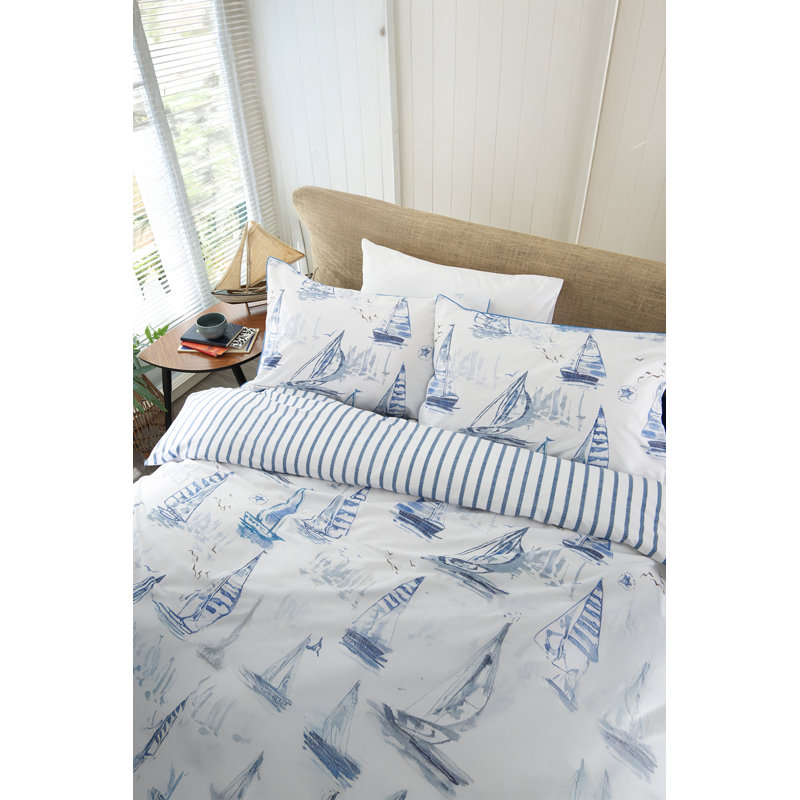 Solent Maritime Print 100% Cotton Duvet Cover Set Cotton Duvet Cover Set Set, Double