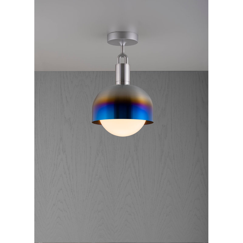 1 - Light Semi Flush Mount, Burnt Steel/Opal, 5.9" H x 9.84" W x 9.84" D