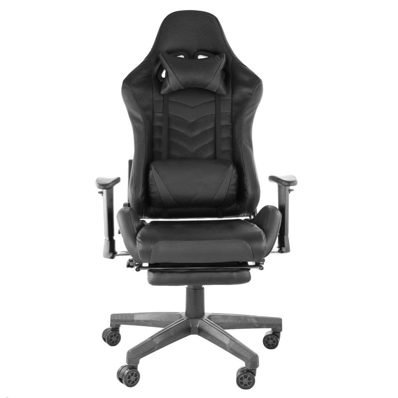 Inbox Zero Adjustable Reclining Ergonomic Faux Leather Swiveling PC & Racing Game Chair with Footrest, Black