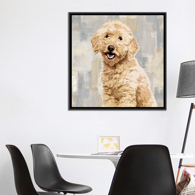 «Poodle», reproduction sur toile, H 18 po x l 18 po x P 1,5 po, Toile encadrée noire, Pas de tapis