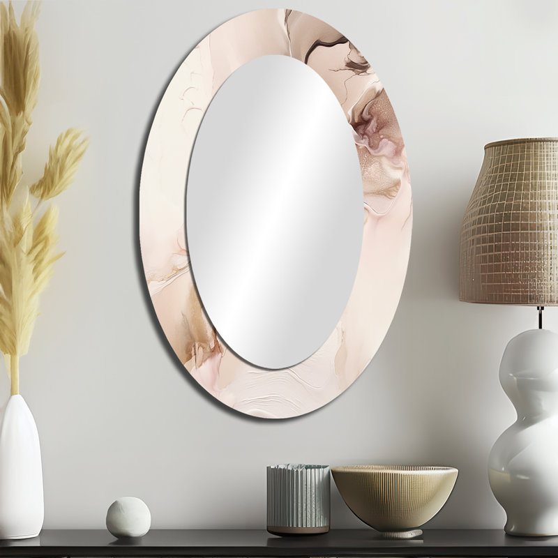 Marbre brun délicat délicat I - décor de miroir mural ovale brun, 36 po x 24 po