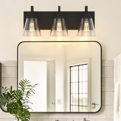 Matte Black 3-light Bathroom Vanity Light With Clear Glass Shades, Gooseneck Wall Sconce For Bathroom Mirror