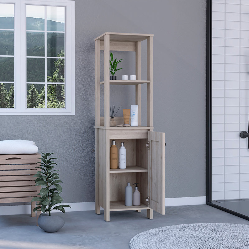 Linen Cabinet Jannes, Two Open Shelves, Single Door, Light Gray Finish, Light Gray