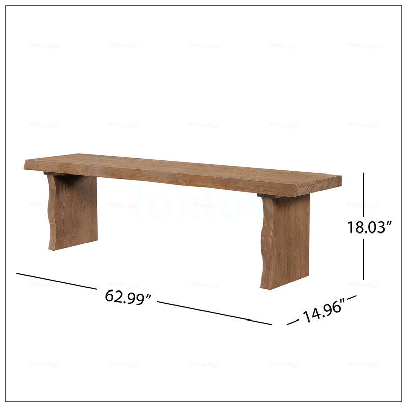 Banc de salle à manger d'intérieur en pin avec assise en bois massif, capacité de 350 lb, pouvant accueillir 3 personnes pour une utilisation polyvalente dans la cuisine et les salles à manger