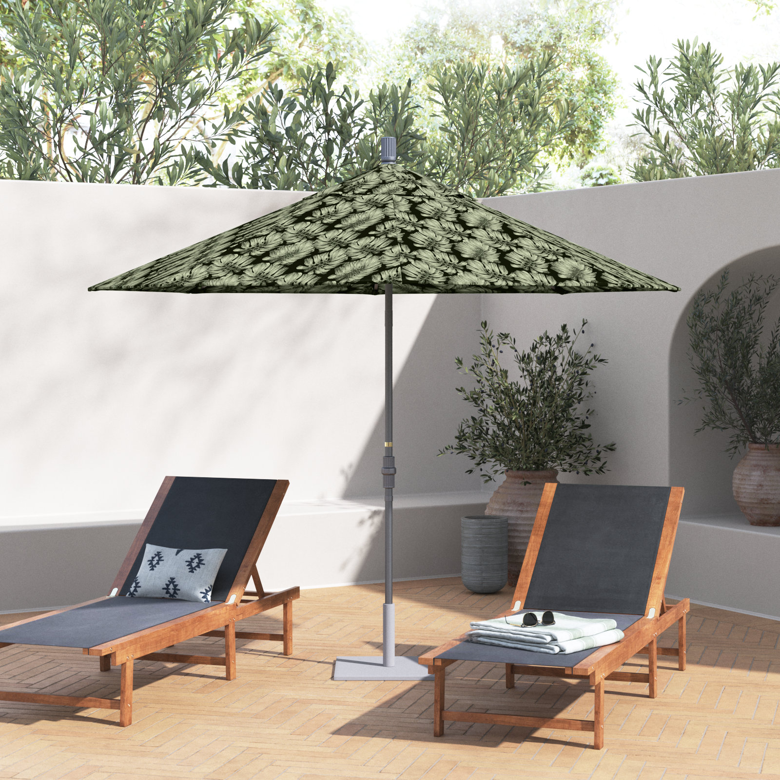 Santana 9' Umbrella, Palm Hunter - Pacifica Premium, Gray