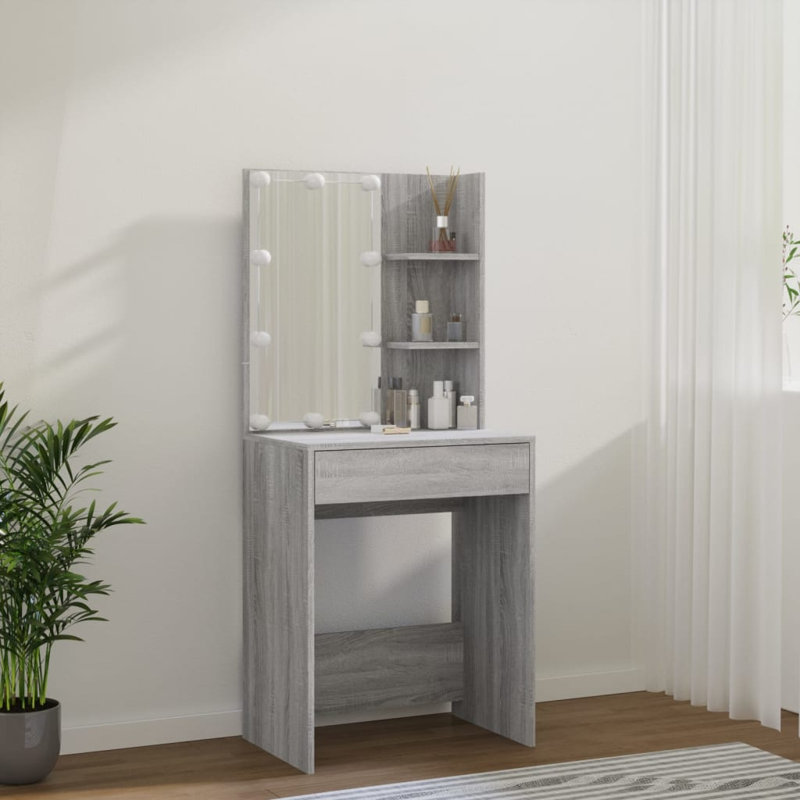 Joslyne Dressing Table with Mirror, Grey Sonoma