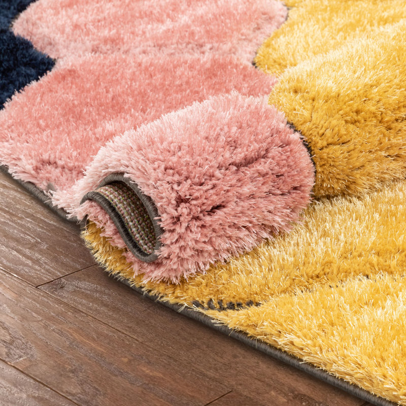 Multicolor Geometric Shag Rug with 3D Texture, 3'11" x 5'3"