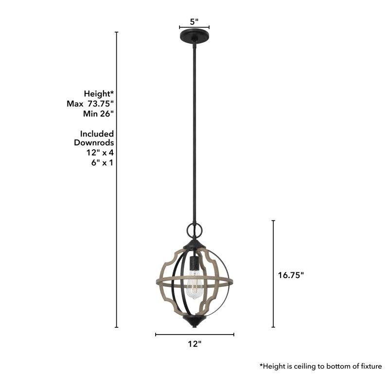 French Oak Rustic Iron 16.75" Transitional Mini Pendant Light