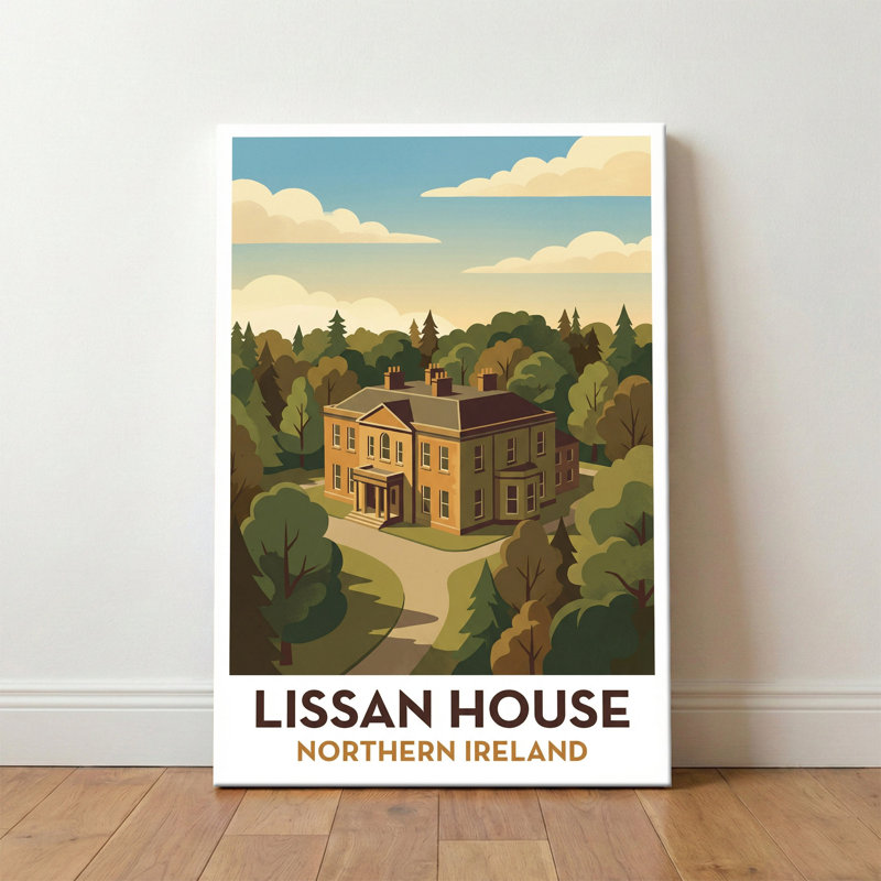 Lissan House, Northern Ireland - Romantic Country House Travel Poster. Giclee Print On Wrapped Canvas. Wall Art, Home Decor - Castles & Palaces, Northern Ireland - Wrapped Canvas Print
