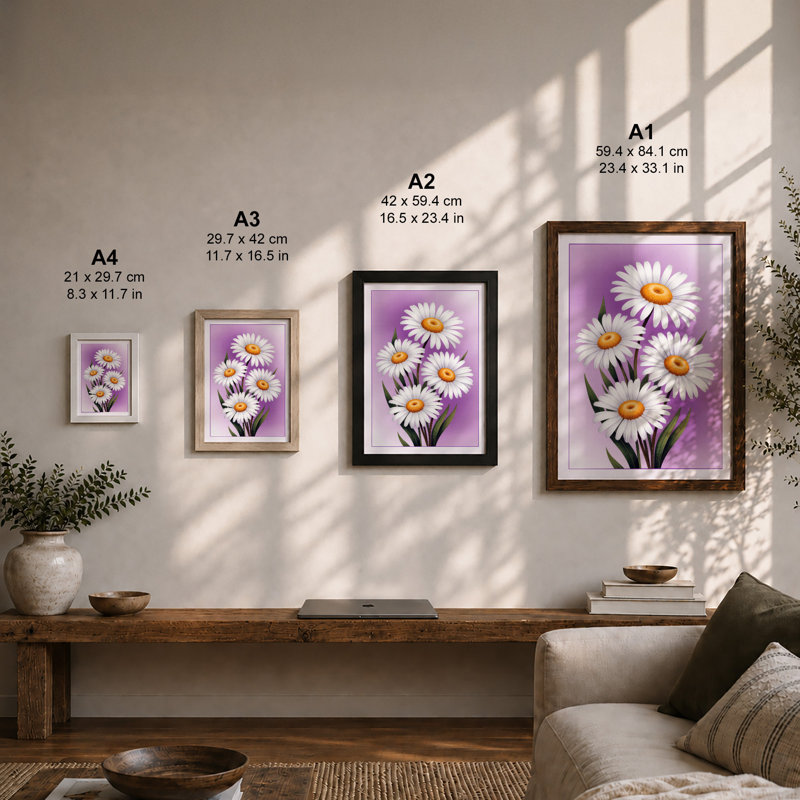 White Daisies, Golden Centers Botanical - Print, Unframed, A1 - 84.1 x 59.4 cm