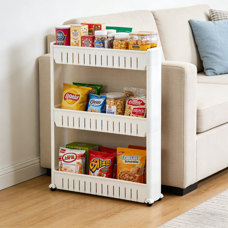 Chariot utilitaire à roulettes H 28 po x L 21,2 po x l 4,72 po, chariot de rangement pour îlot de cuisine roulant, tablettes de rangement portatives