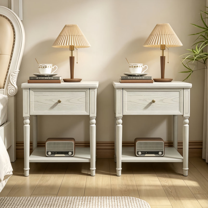 Ensemble de 2 tables de chevet carrées en bois massif, de style moderne, Gris