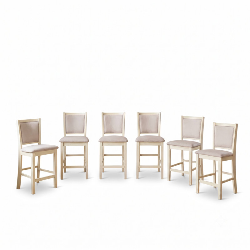 Chaise de comptoir en bois Josiha (ensemble de 6), beige, Beige, 6