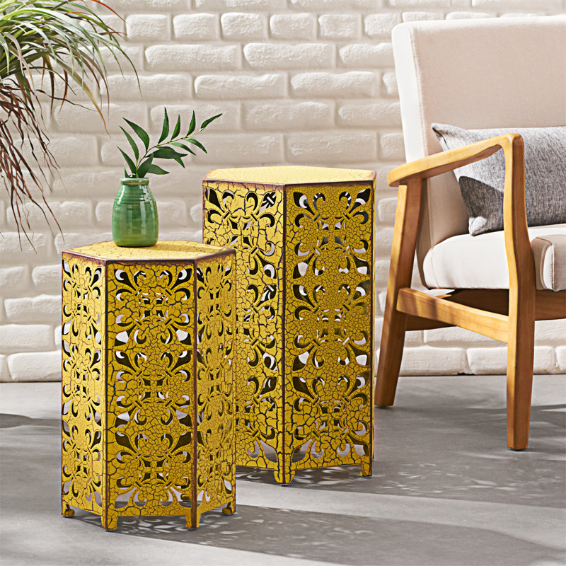 Accent Table,Set Of 2, Antique Yellow