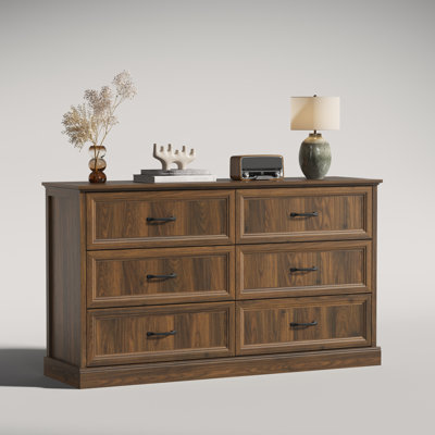 Commode 6 tiroirs Farmhouse pour chambre à coucher, commode double et commode, meuble télé