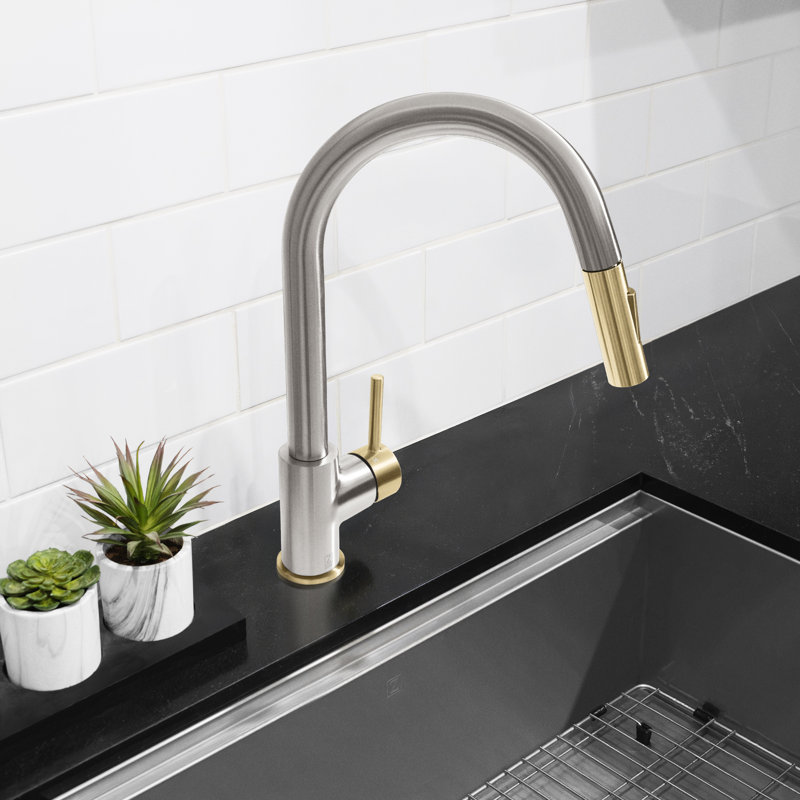 ZLINE Autograph Gemini Pull Down Single Handle Kitchen Faucet, Brushed Nickel;Champagne Bronze