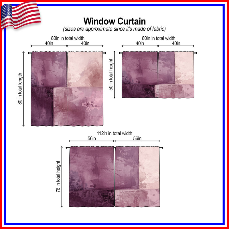 Rideaux de fenêtre à texture abstraite mauve et voilage - 2 panneaux, 56 po x 76 po - 2 panneaux, Obscurcissement de chambre