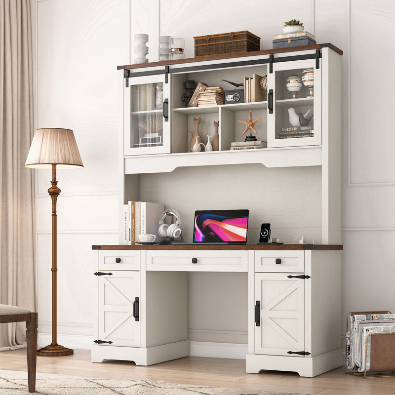Bureau double caisson pour bureau avec rangement 76 po, Blanc