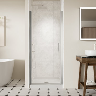 Porte de douche sans cadre l 30 à 31,4 po x H 72 po, portes de verre pivotantes avec verre trempé clair de 1/4 po (6 mm), porte de douche battante chromée réglable