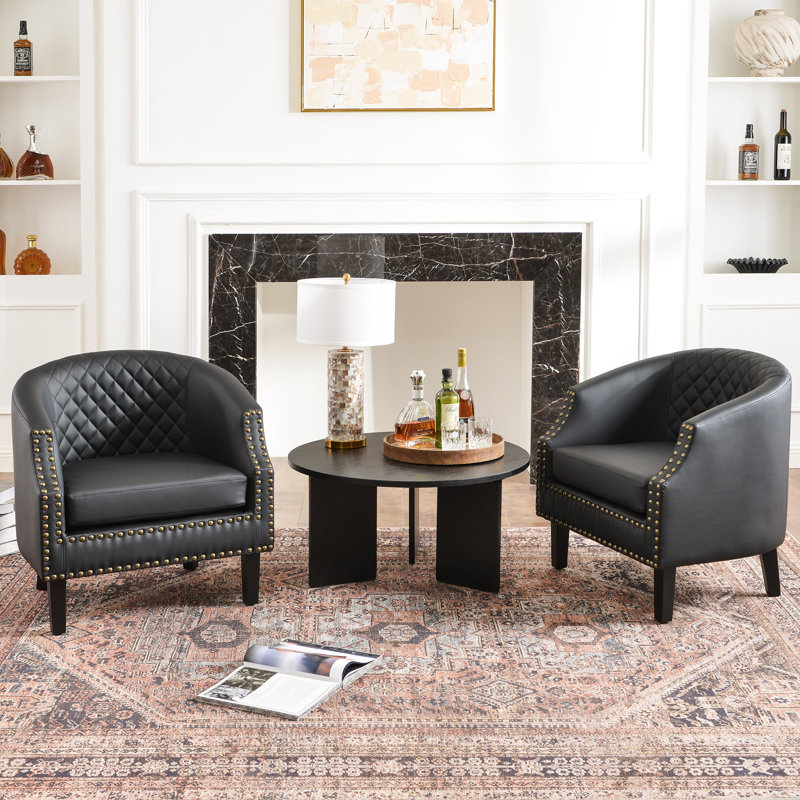 Steelside™ Boney 29 Wide Tufted Faux Leather Small Barrel Bar