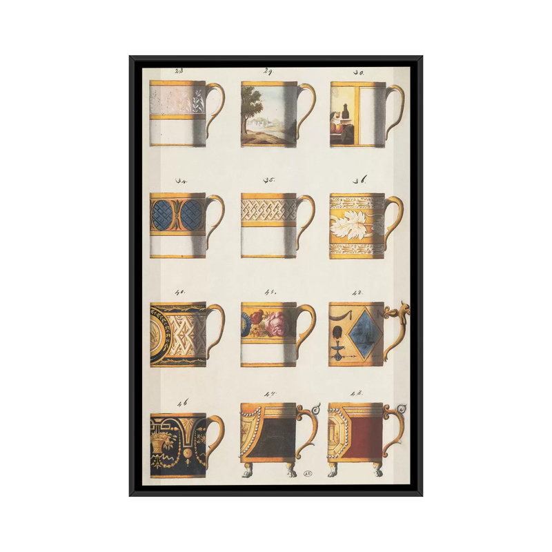 « tasses ii », impression sur toile, H 26 po x l 18 po x P 1,5 po, Toile avec cadre noir, Pas de tapis