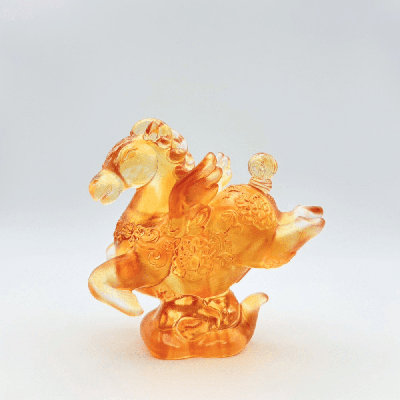 Figurine en cristal, cheval LIULI | Petit jeune Pégase (ambre transparent)