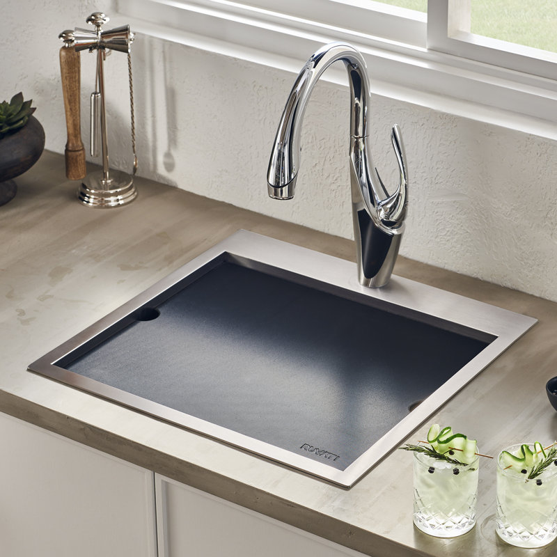 Workstation Marine Grade Topmount 21" L x 20" W Drop-In Kitchen Sink with Sink Grid and Drain Assembly