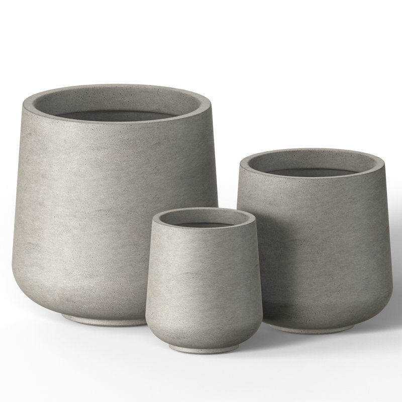 Brennus 3-Piece Cement Pot Planter Set, Pale Yellow
