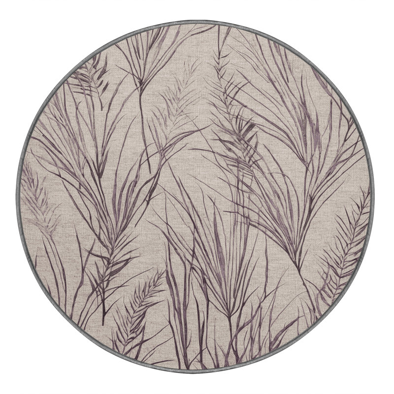 Tapis gris botanique lavable à la machine, Rond 3 pi