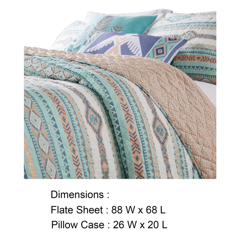 Blue Geometric Pattern Twin Microfiber Quilt Set