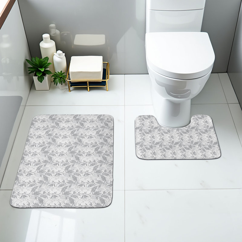  Ensemble de tapis de salle de bain gris et blanc 2 pièces