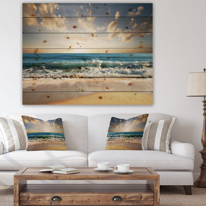Paysage marin «Cloudy Sky and Vibrant Blue Sea», impression, H 30 po x l 40 po x P 1,5 po, Bois