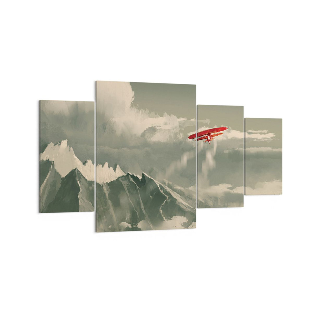 4-tlg. Leinwandbilder-Set Image Red Plane Mountains