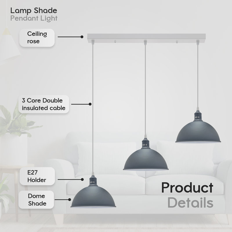 Labeeb 3 - Light Kitchen Island Pendant, Grey