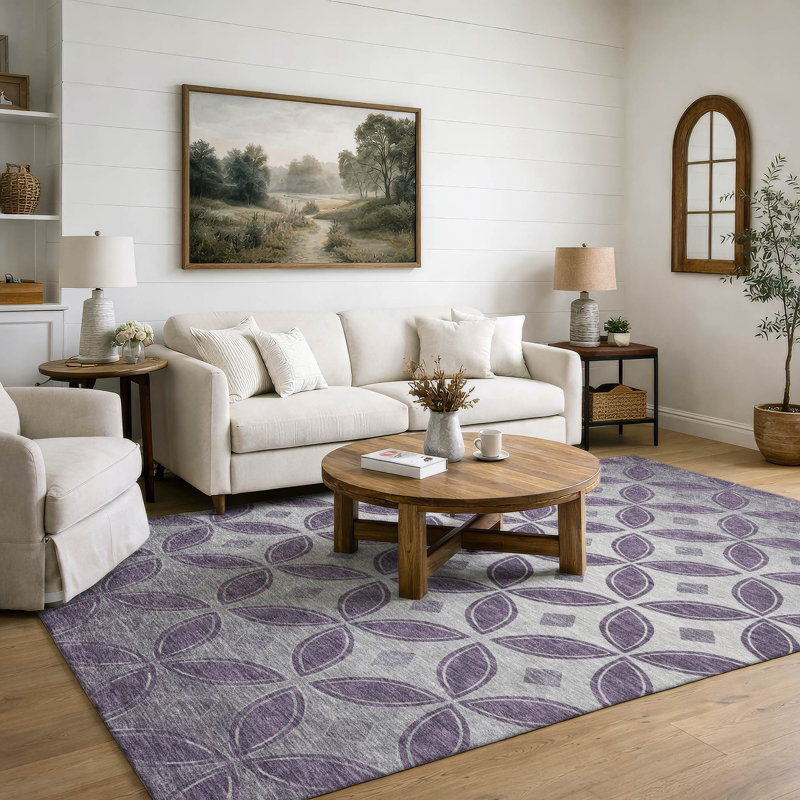 Premium Machine Washable Mayfield AMF2423 Geometric Rug, Plum, 9' x 12'