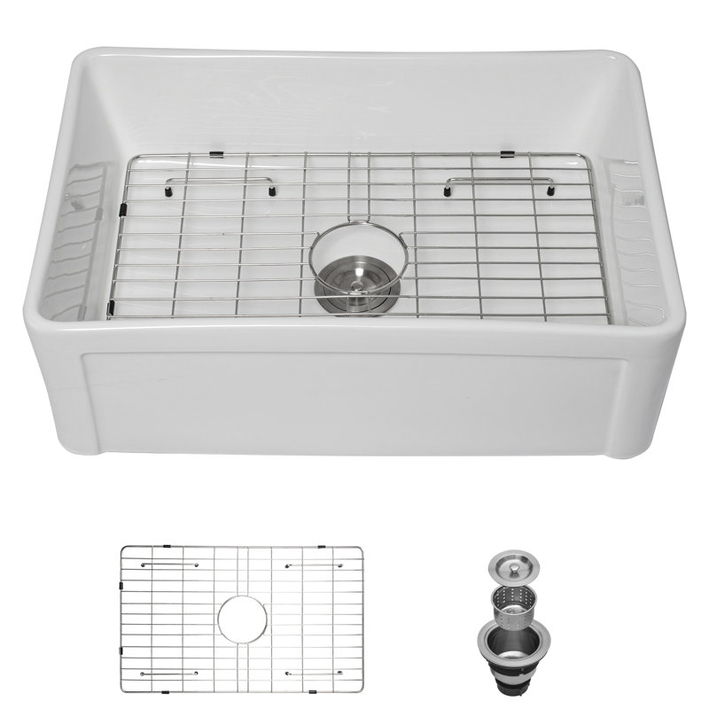 White Ceramic Apron Sink 30 Inch - Kitchen Single Bowl And Colorfast Appearance To Discoloration Property