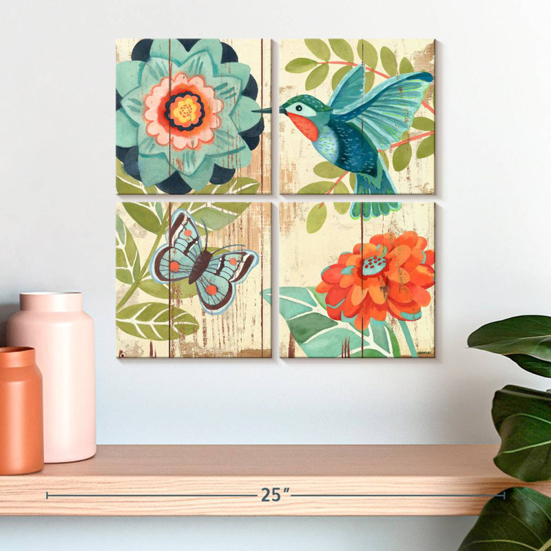Brampt Hummingbird Botanical Aqua, 18" H x 18" W
