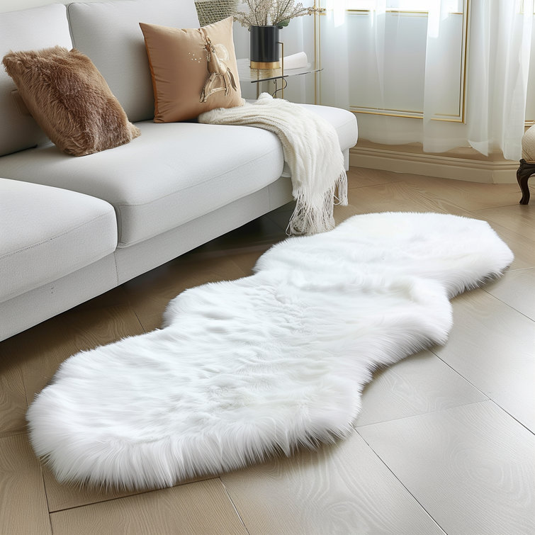 Diller White Faux Sheepskin Fur Machine Washable Shag Fluffy Area Rug