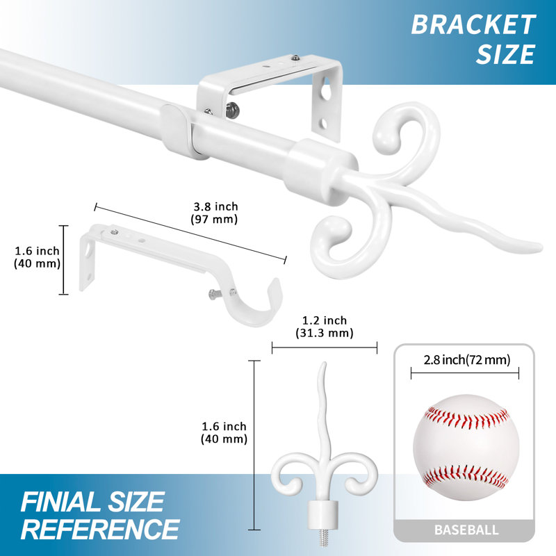 Tringle à rideaux simple Merrie Finial, H 1 po x l 84 po x P 1 po, Blanc lustré