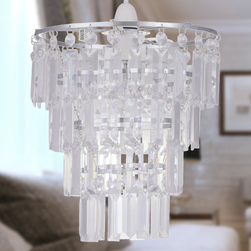 26cm H Plastic Novelty Pendant Shade ( Uno ) in Clear Jewels