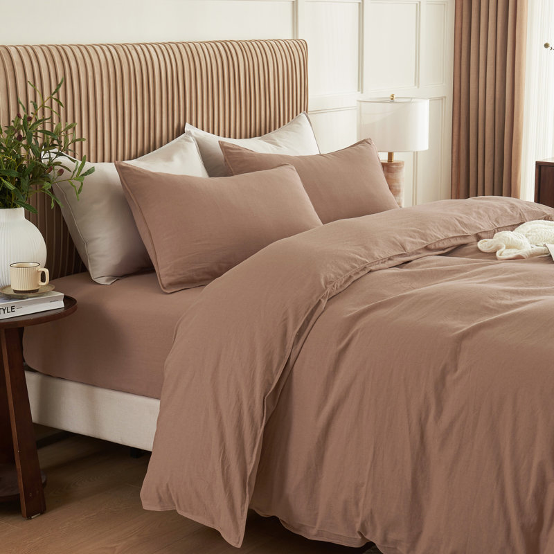 Housse de couette en lin et coton avec fermeture éclair invisible (Queen, Argile), Grand lit, Argile