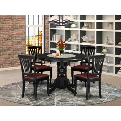 5 Piece Modern Dining Table Set Includes a Round Kitchen Table with Pedestal and 4 Faux Leather Dining Room Chairs, Black