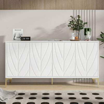 Sideboard Buffet Cabinet, Carved Credenza Storage Cabinet With 4 Doors