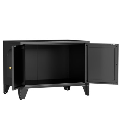 Metal Cat Litter Box Enclosure, Modern Hidden Litter Box Furniture, Freestanding Pet House with Side Entry, Black Decorative Side Table for Indoor Use