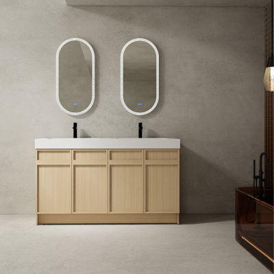 60" Bathroom Vanity With White Double Resin Sink & Soft-Close Door Dresser - Modern Essentials Plywood Base Doors Fixture Made